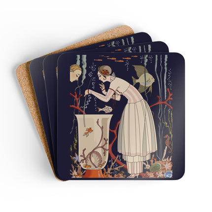 The Dazzling Little Fish by George Barbier Corkwood Coaster Set