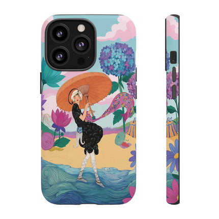 🌊☂️ The Lady Of The Flowered Seashore Phone Case – Art Deco Seaside Fashion