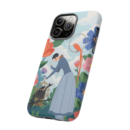 🦜🌺 The Lady Of The Garden Aviary Phone Case – Art Deco Floral Whimsy