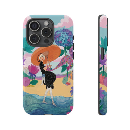 🌊☂️ The Lady Of The Flowered Seashore Phone Case – Art Deco Seaside Fashion