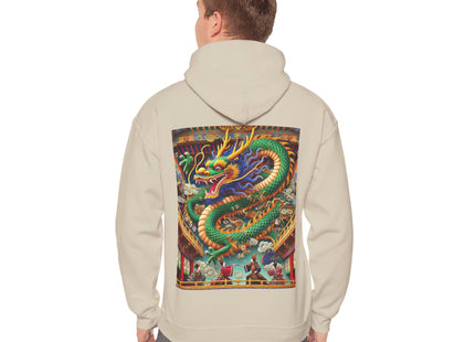 Tibetan Dragon Over Kabuki Duel – Heavy Blend™ Hooded Sweatshirt
