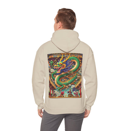 Tibetan Dragon Over Kabuki Duel – Heavy Blend™ Hooded Sweatshirt