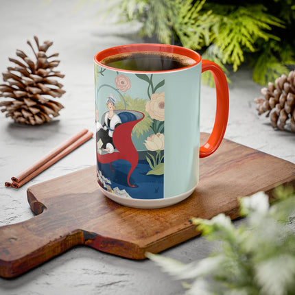 The Lady Of The Scarlet Chaise Colorful Mugs – Art Deco Romantic Elegance