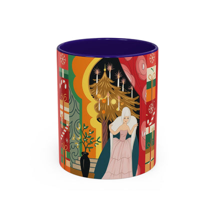 ❤️ The Lady Of The Candlelit Christmas Alcove Colorful Mug – Art Deco Holiday Elegance