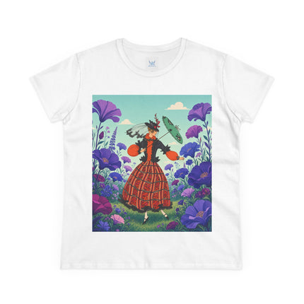 🌺✨ The Enchanted Flower Promenade Cotton Tee – Art Deco Fashion Whimsy