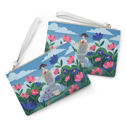 🌸🎩 The Lady Of The Grand Flower Garden Clutch Bag – Art Deco Fashion Illustration
