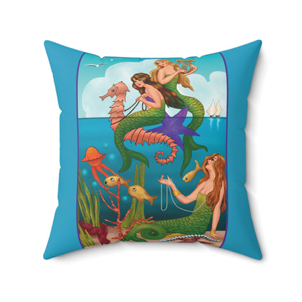 Three Mermaids with Strings of Pearls by Carlo Chiostri Spun Polyester Square Pillow