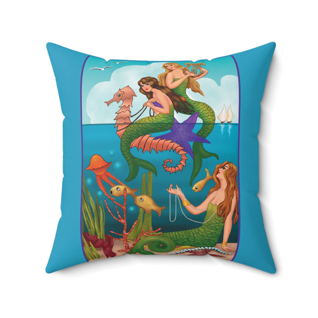 Three Mermaids with Strings of Pearls by Carlo Chiostri Spun Polyester Square Pillow