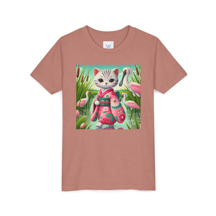 Geisha Kitten Strolls Among the Spoonbills Youth Short Sleeve Tee