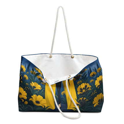 🌼🖤 The Golden Blossom Midnight Promenade Weekender Bag – Art Deco Fashion Elegance