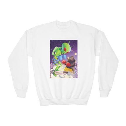 Cosmic Clash Youth Crewneck Sweatshirt – Alien vs Bear Space Showdown