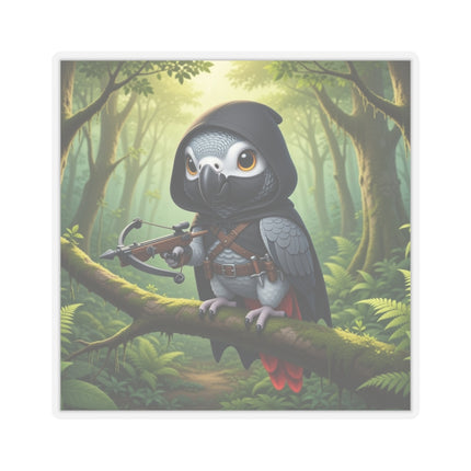 🪶🌲 The African Grey Sentinel Kiss-Cut Sticker – Quiet Strength & Woodland Adventure