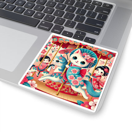 Geisha Kitten's Enchanted Carousel Ride Kiss-Cut Stickers (4 Sizes)