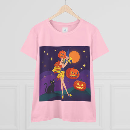🎃🕯️ Moonlit Pumpkin Masquerade Cotton Tee – Whimsical Halloween Charm