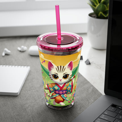 Samurai Kitten Sunsplash Tumbler with Straw, 16oz