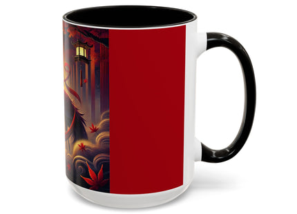 Regal Crimson Crane in the Autumn Mist Colorful Mugs (11oz, 15oz)