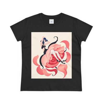🌹🖤 The Lady Of The Blushing Rose Cotton Tee – Art Deco Fashion Illustration
