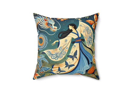 Fairy Waltz in the Butterfly Garden Spun Polyester Square Pillow