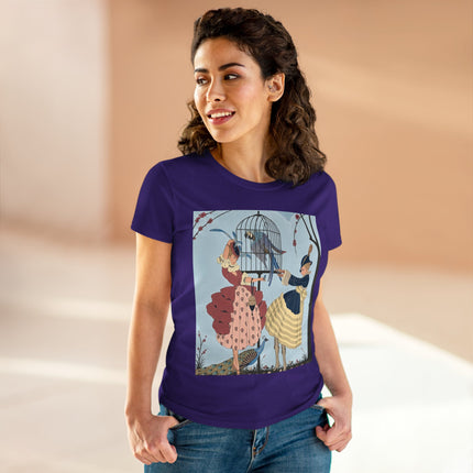 🦚🦜 The Ladies Of The Garden Aviary Cotton Tee – Art Deco Bird Fantasy