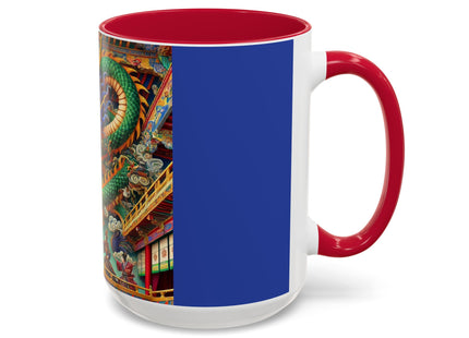 Tibetan Dragon Over Kabuki Duel Colorful Mugs (11oz, 15oz)