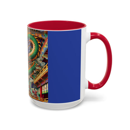 Tibetan Dragon Over Kabuki Duel Colorful Mugs (11oz, 15oz)