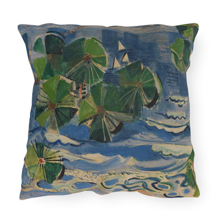 Lake with Pine Branch (Baltic Sea) by Oskar Moll Outdoor Pillows