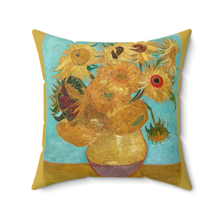 Vase with Twelve Sunflowers by Vincent Van Gogh Spun Polyester Square Pillow