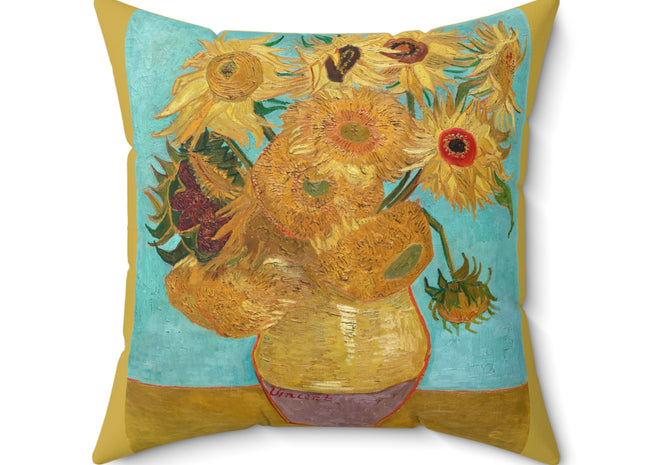 Vase with Twelve Sunflowers by Vincent Van Gogh Spun Polyester Square Pillow