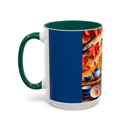 Blue Jay at an Autumn Tea Ceremony Colorful Mugs (11oz, 15oz)