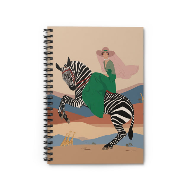 Zebra Rider Spiral Notebook – Safari Chic & Art Deco Adventure