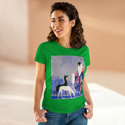 🦌🌸 The Lady Of The Graceful Deer Cotton Tee – Art Deco Garden Elegance