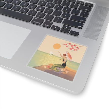 🧜‍♀️☂️ The Mermaid With The Parasol Kiss-Cut Stickers – Art Deco Seaside Fantasy