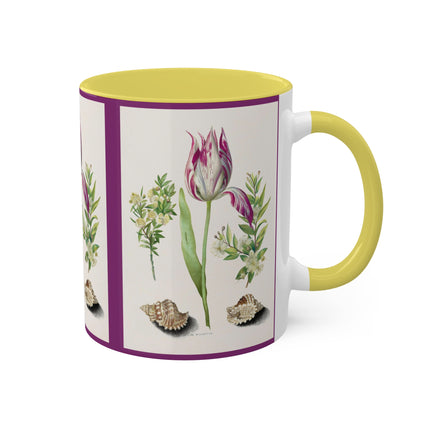 Tulip, Branches of Myrtle and Shells by Maria Sibylla Merian Colorful Mugs, 11oz