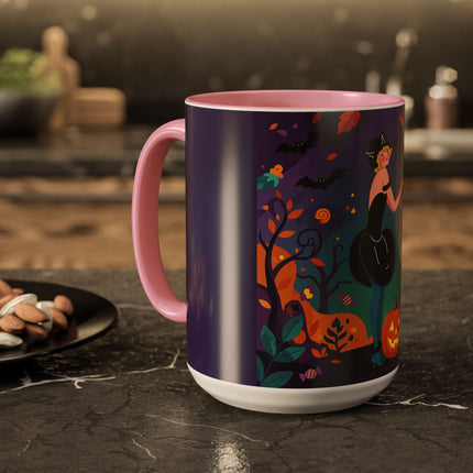 🐈‍⬛🎃 The Midnight Black Cat Masquerade Colorful Mug – Whimsical Halloween Elegance