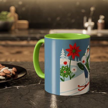 🎿❄️ The Winter Garden Skier Colorful Mug – Whimsical Holiday Fantasy
