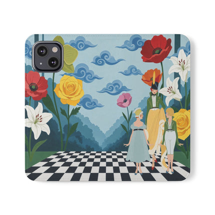 🌺♟️ The Ladies Of The Checkerboard Garden Flip Case – Art Deco Floral Fantasy