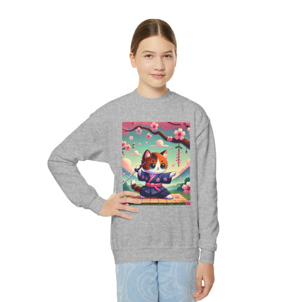 Playful Kitten in the Tea Room Youth Crewneck Sweatshirt – Whimsy, Elegance & Gentle Charm