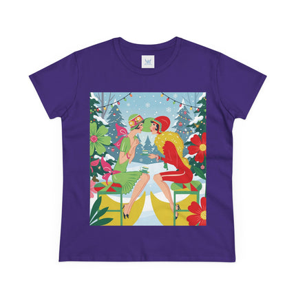 ☕❄️ Christmas Tea In The Snow Garden Cotton Tee – Art Deco Holiday Friendship