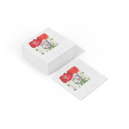 Poppies by Tanigami Kônan White Coined Napkins – Bold Blooms & Japanese Woodblock Elegance