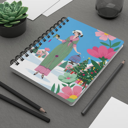 🐦🎄 The Lady Of The Christmas Songbird Spiral Notebook – Art Deco Holiday Fantasy