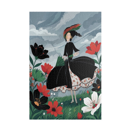 🌧️🌺 The Stormy Flower Walk Puzzle – Art Deco Floral Fashion