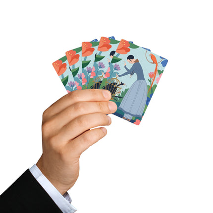 🪶🌸 The Lady And The Mysterious Bird Playing Cards – Art Deco Garden Mystery