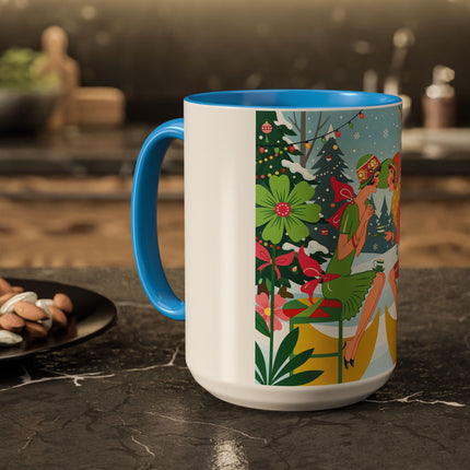☕🎄 Christmas Tea In The Snow Garden Colorful Mug – Art Deco Holiday Friendship