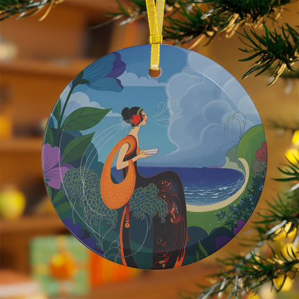 🌊📖 The Lady And The Sea Breeze Glass Ornament – Art Deco Coastal Serenity