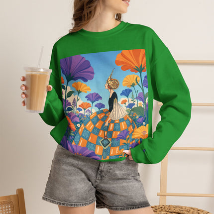 🌺🧡 The Lady Of The Golden Garden Crewneck Sweatshirt – Art Deco Fashion Fantasy