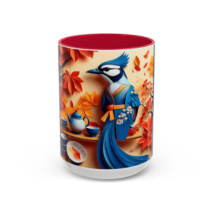 Blue Jay at an Autumn Tea Ceremony Colorful Mugs (11oz, 15oz)