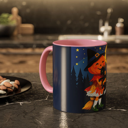 🎃🐈‍⬛ The Little Pumpkin Witch And Her Black Cat Colorful Mug – Whimsical Halloween Charm