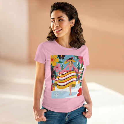 🎄🌸 The Christmas Blossom Belle Cotton Tee – Art Deco Holiday Whimsy