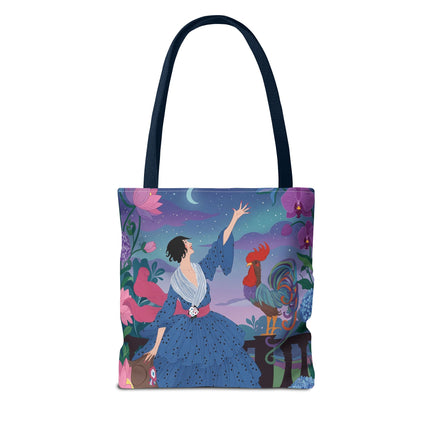 🌙🐓 The Lady Of The Moonlit Rooster Garden Tote Bag – Art Deco Floral Fantasy