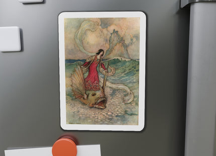 Rita Rides on the Dolphin by Warwick Goble Die-Cut Magnets (5 Sizes)
